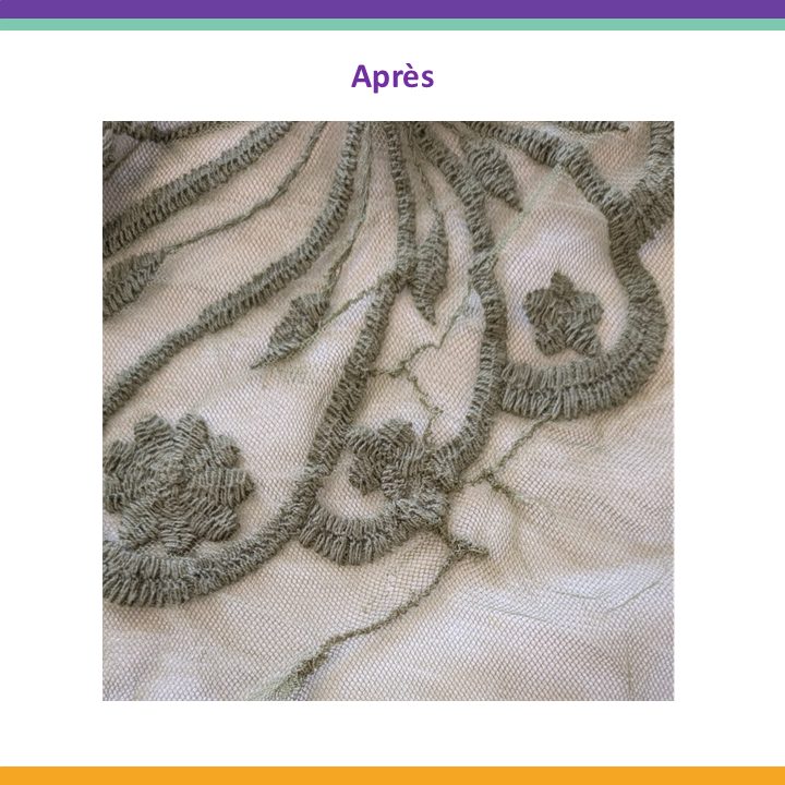 Restauration d'une broderie ancienne, après