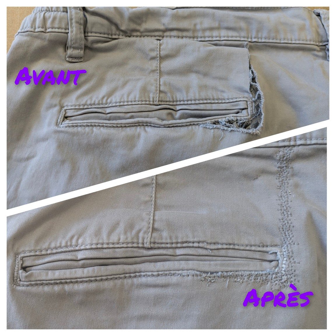 Réparation d'un chino déchiré